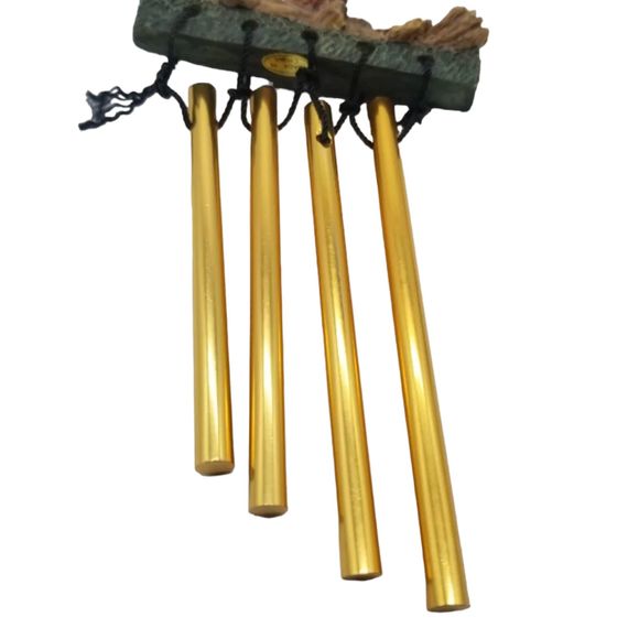 Wind Chimes Eagle Wings Spread Sunbathing on Branch Metal Rod Resin - Picture 4 of 6